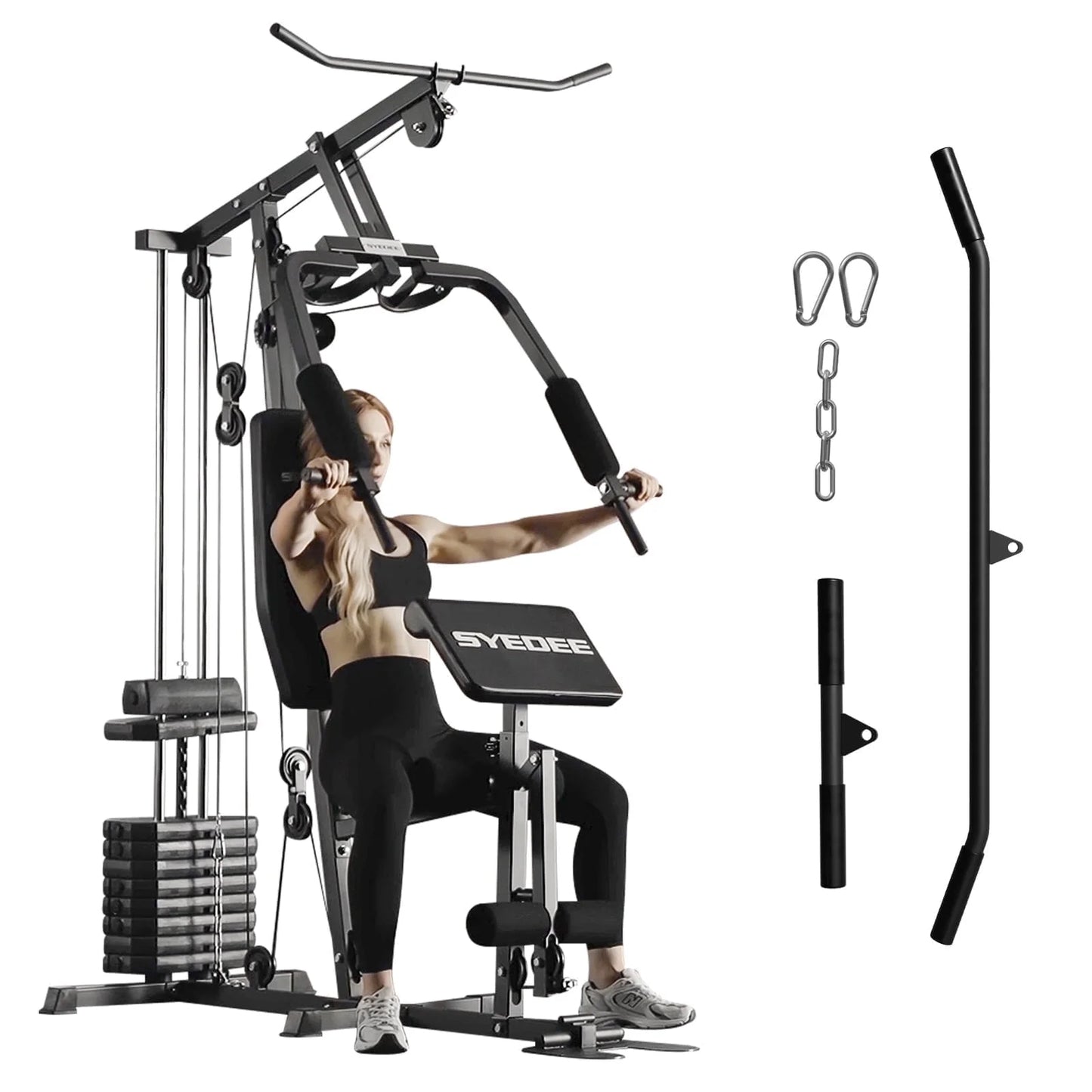 Multifunctional Home Gym System, Home Gym Station with 100LBS Weight Stack, All in One Workout Machine for Full Body Strength Training